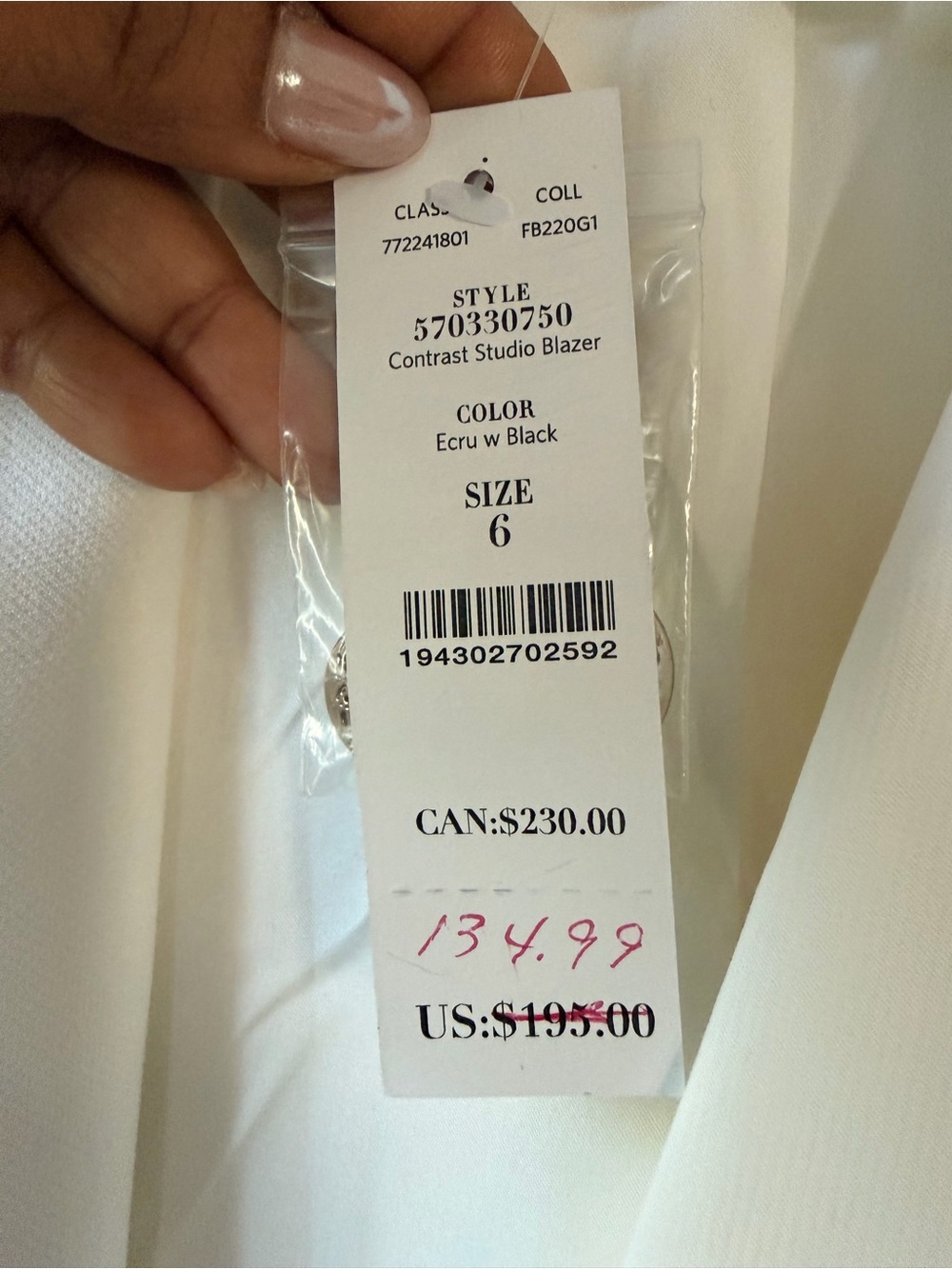Brand New White House Black Market White Blazer with Black Trim Double-Breasted - Picture 4 of 10